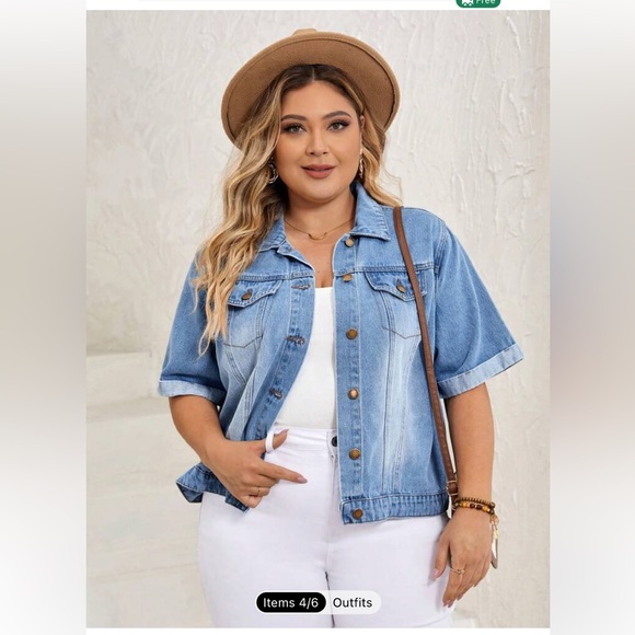 Plus Size Flap Pocket Roll Up Sleeve Denim Jacket.   New in Bag.  Size 2XL (16) - Picture 4 of 8